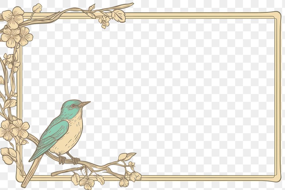 PNG Frame with bird drawing sketch art. AI generated Image by rawpixel.