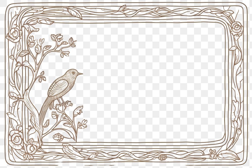 PNG  Frame with bird pattern drawing sketch. AI generated Image by rawpixel.