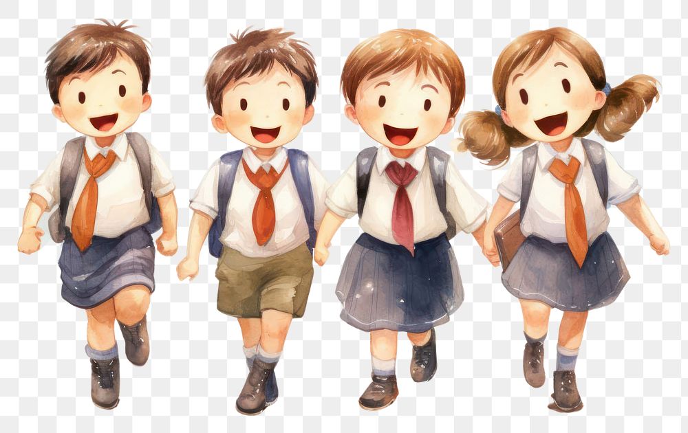 PNG  Three little kids wearing school uniform child white background togetherness. AI generated Image by rawpixel.