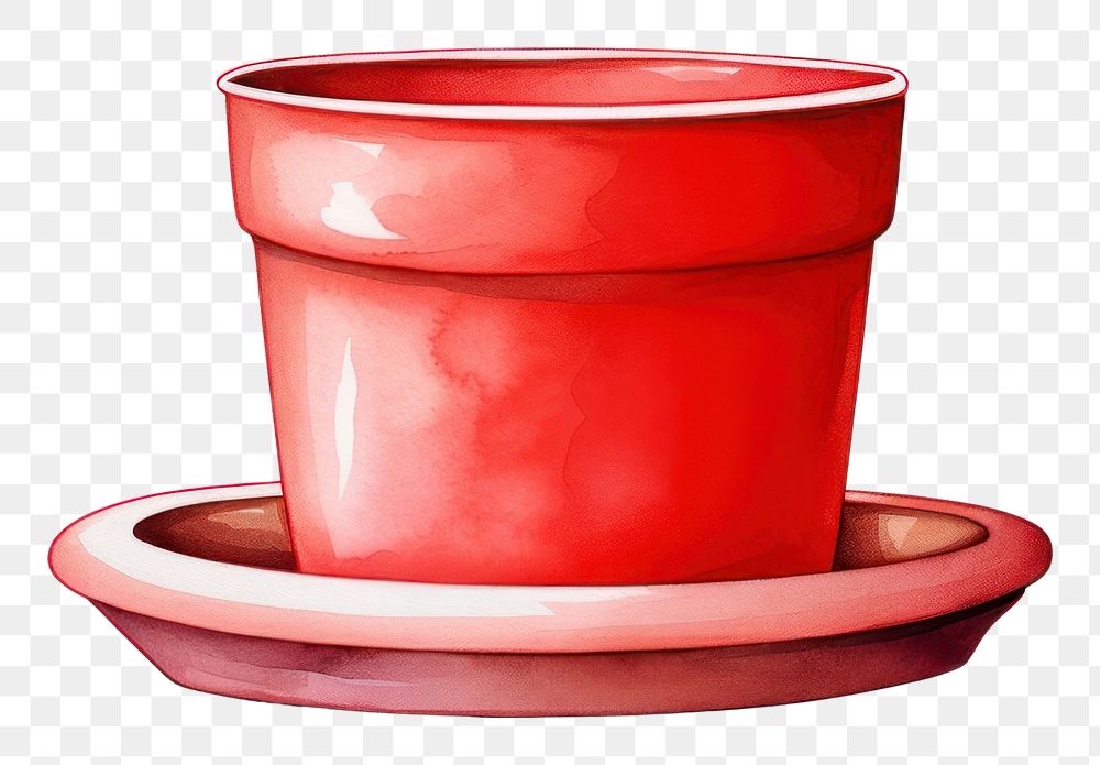 PNG Single red pot with saucer cup mug white background. AI generated Image by rawpixel.