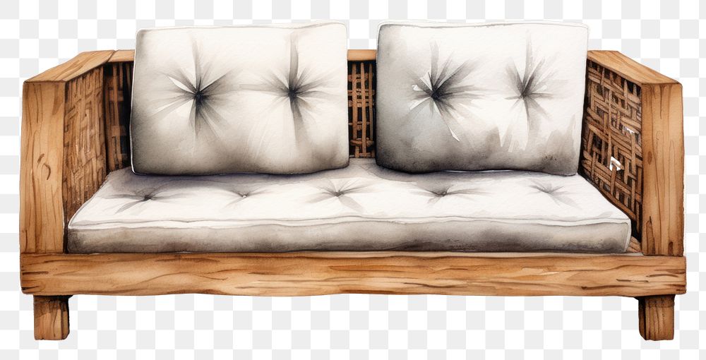 PNG Sofa with white pillow furniture chair wood. AI generated Image by rawpixel.