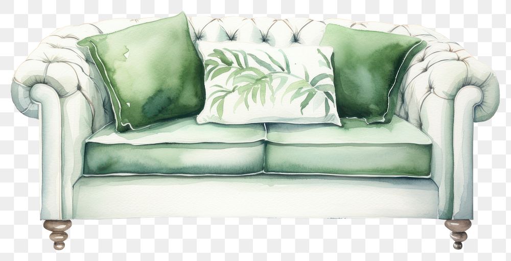 PNG Sofa with white pillow furniture cushion white background. AI generated Image by rawpixel.