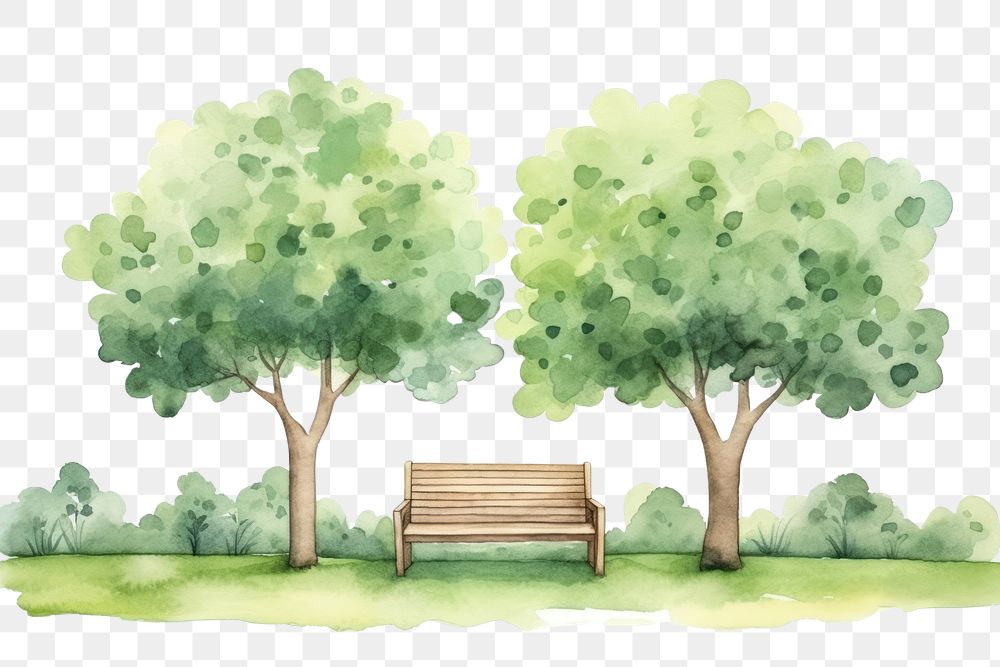 PNG  Bench in the middle of a garden outdoors cartoon nature. AI generated Image by rawpixel.