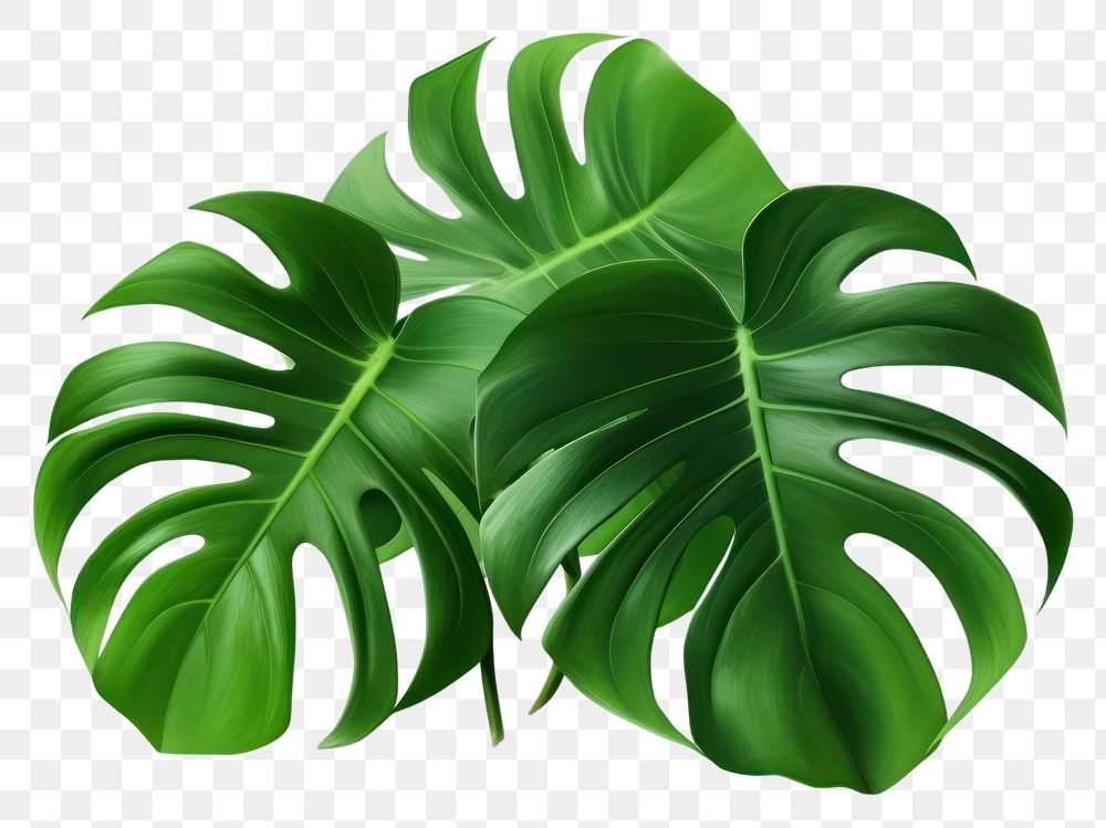 PNG  Dark green leaves of monstera plant leaf white background. AI generated Image by rawpixel.