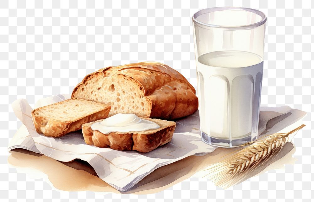 PNG  Milk with Bread bread dairy food. AI generated Image by rawpixel.