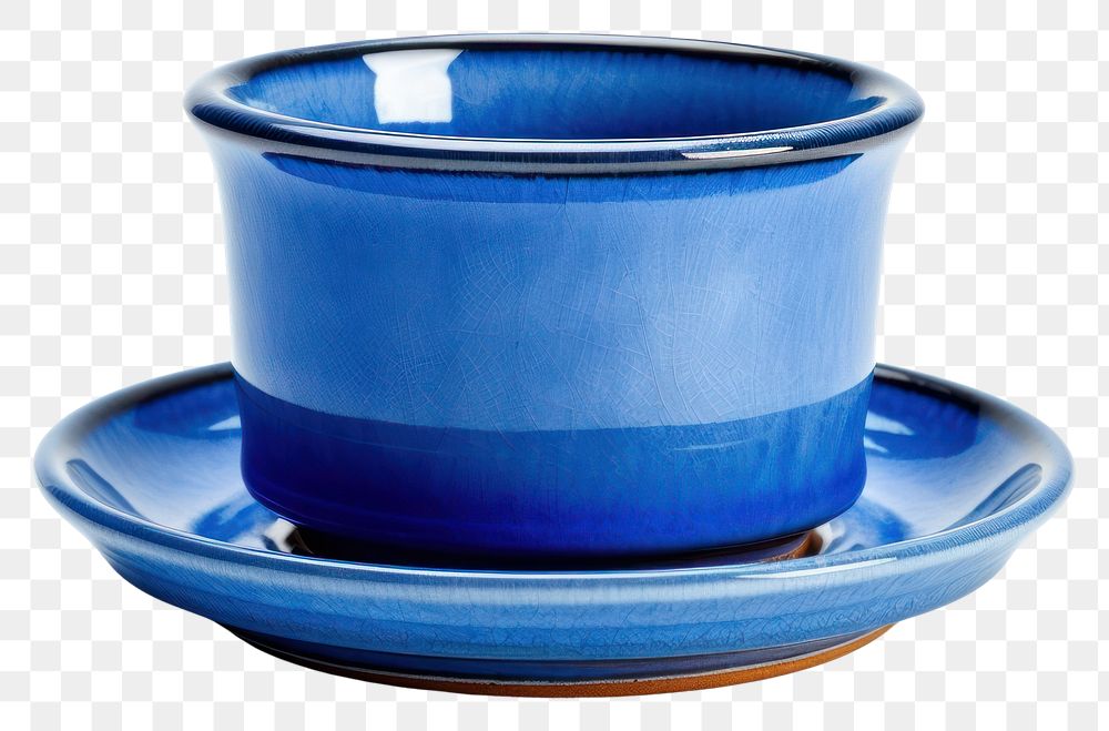 PNG  Single blue pot with saucer cup mug flowerpot. AI generated Image by rawpixel.