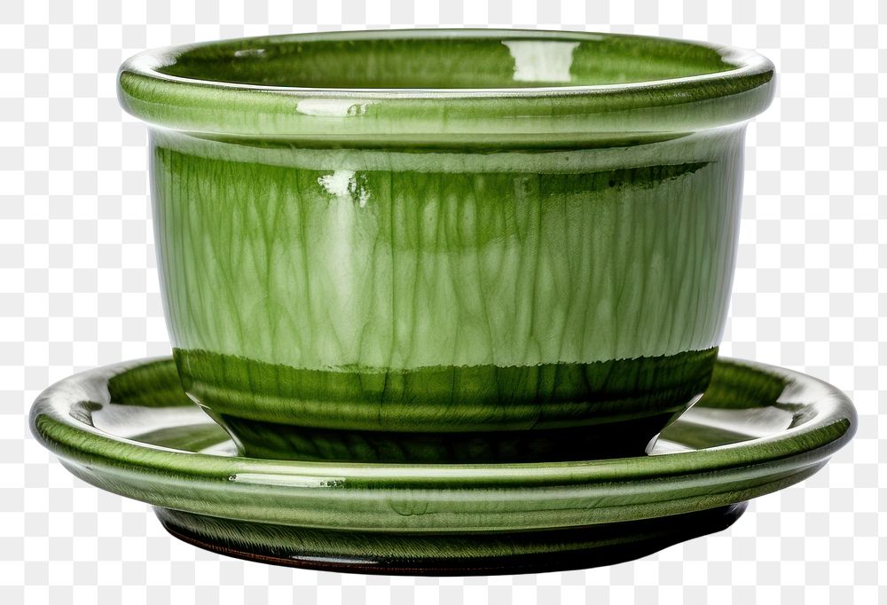 PNG  Single green pot with saucer pottery bowl cup. AI generated Image by rawpixel.