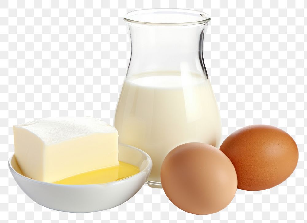 PNG Set of dairy product and egg food milk white background. AI generated Image by rawpixel.