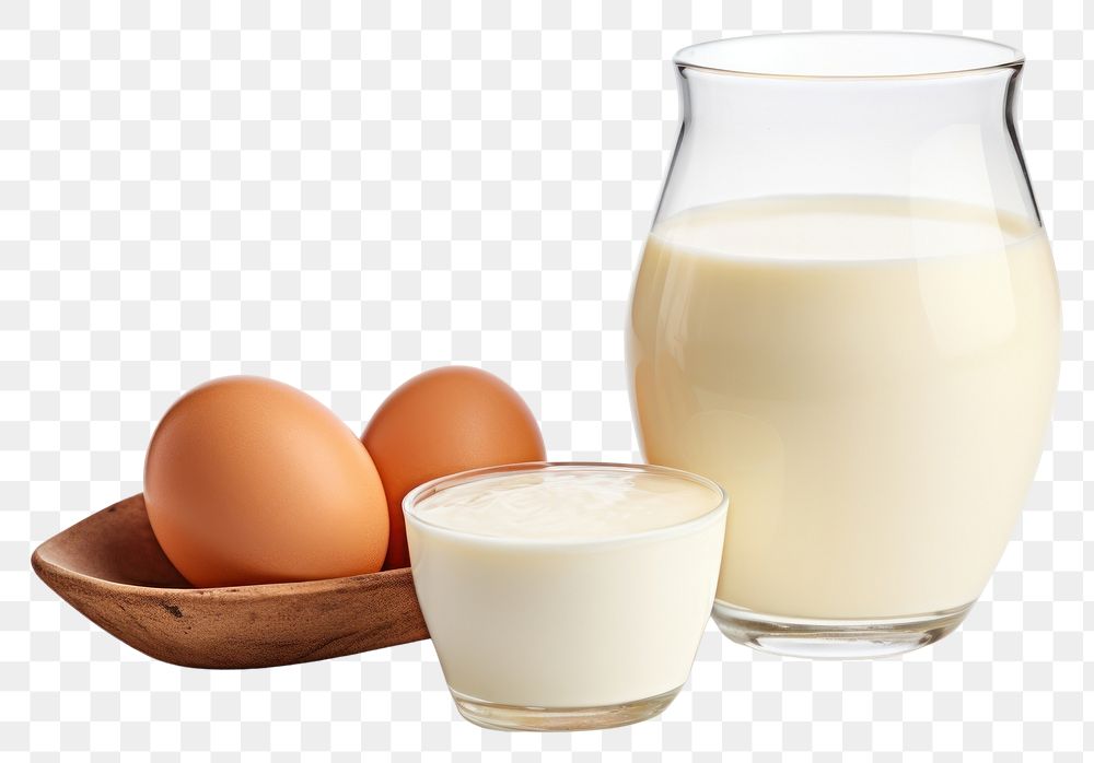 PNG Set of dairy product and egg milk food white background. 