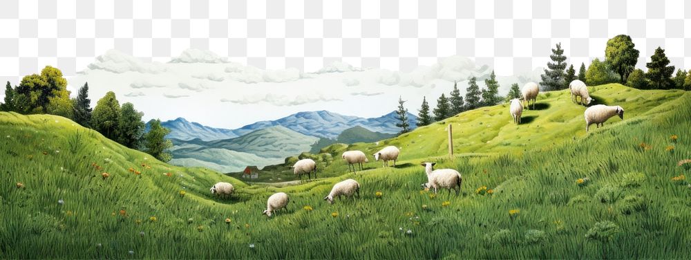 PNG Sheaps on the hills countryside landscape grassland livestock. AI generated Image by rawpixel.