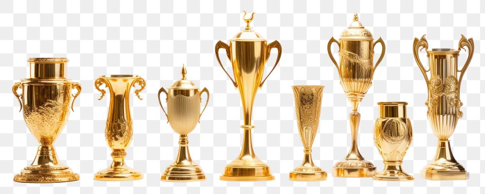 PNG Golden trophies trophy white background achievement. AI generated Image by rawpixel.