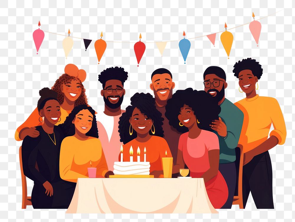 PNG Black people birthday dessert cartoon. AI generated Image by rawpixel.
