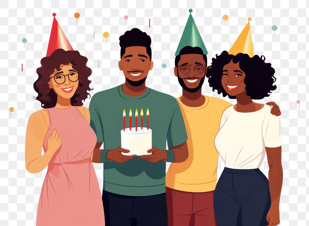 PNG Black people birthday cartoon party. AI generated Image by rawpixel.