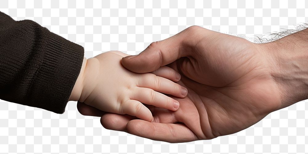 PNG  Adult hand holding baby hand handshake togetherness touching. AI generated Image by rawpixel.