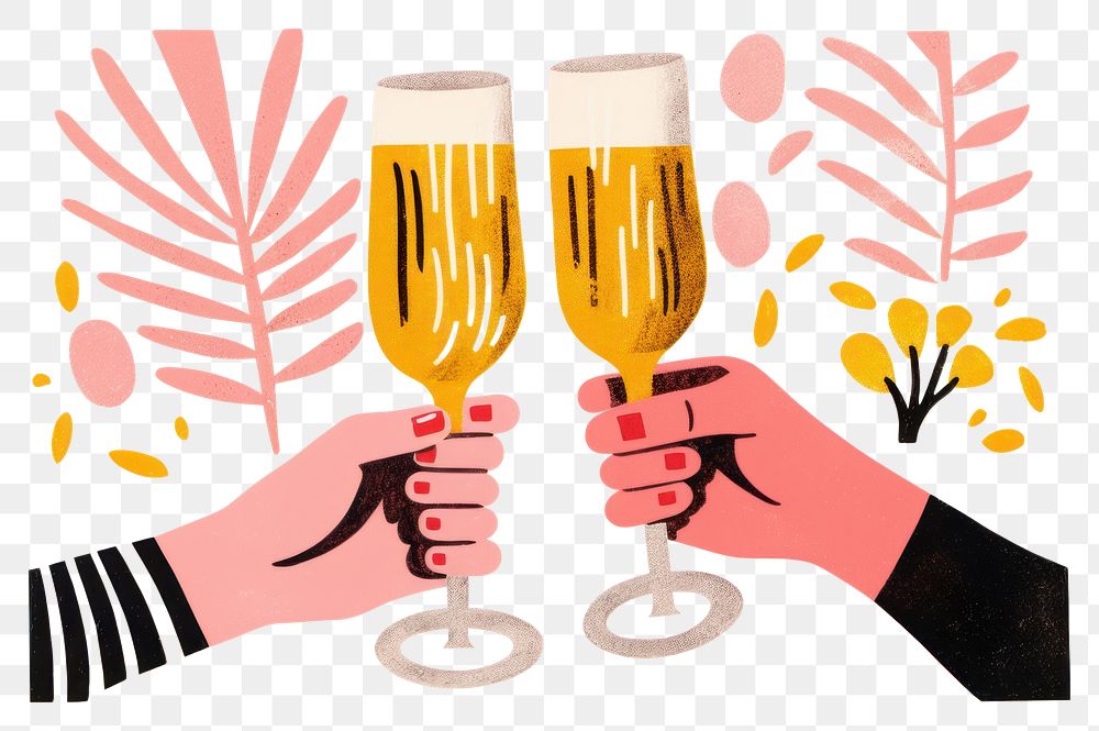 PNG Champagne glasses drink hand togetherness. AI generated Image by rawpixel.