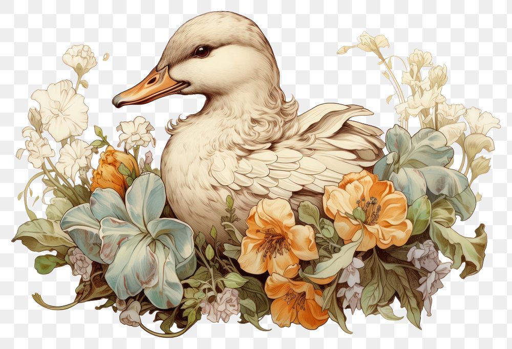 PNG Duck animal flower bird. AI generated Image by rawpixel.