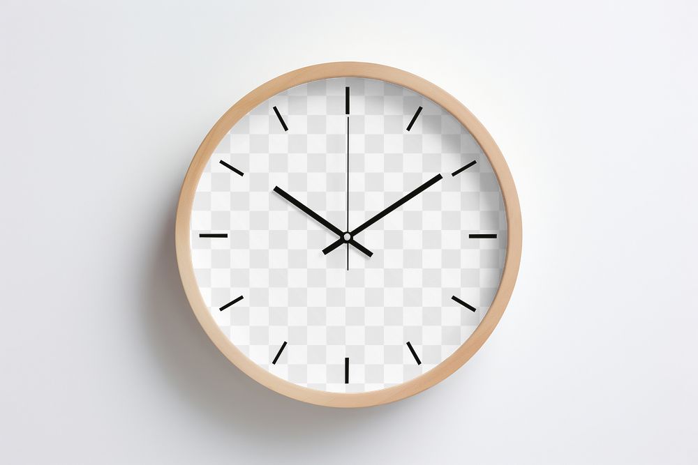 Wall clock png mockup, transparent design