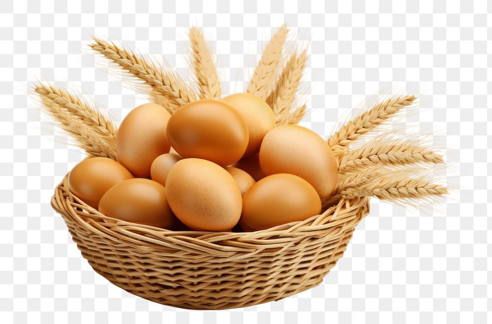 PNG A basket of eggs and wheat food white background ingredient. AI generated Image by rawpixel.