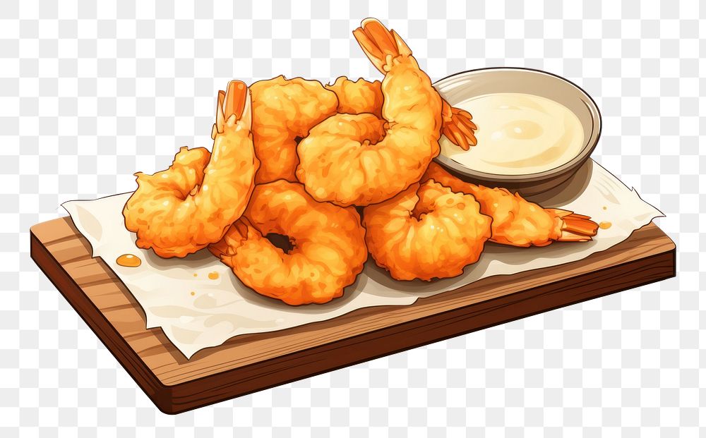PNG Japanese tempura shrimps seafood cartoon plate. AI generated Image by rawpixel.