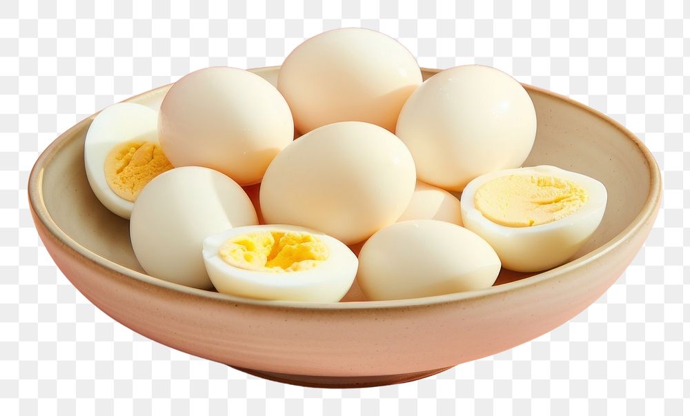 PNG  A brunch of peeled boiled eggs food bowl freshness. AI generated Image by rawpixel.