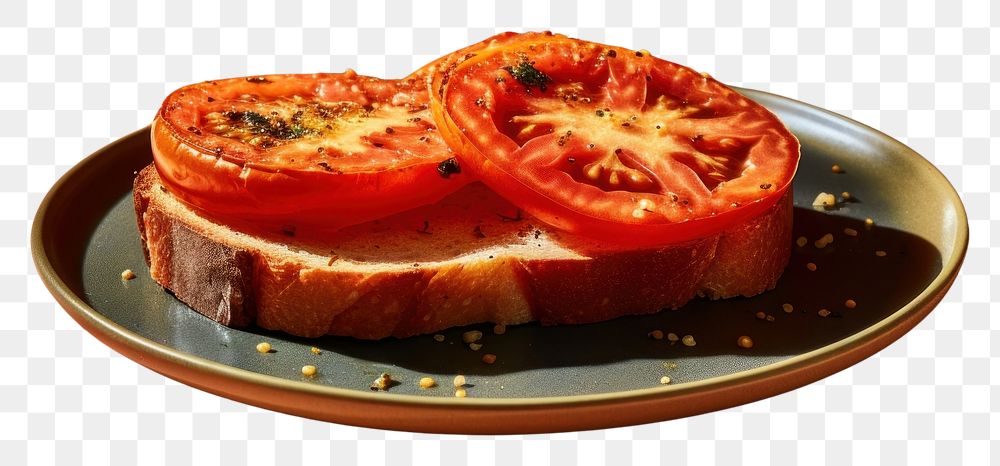 PNG  Baked tomato bread plate food. AI generated Image by rawpixel.