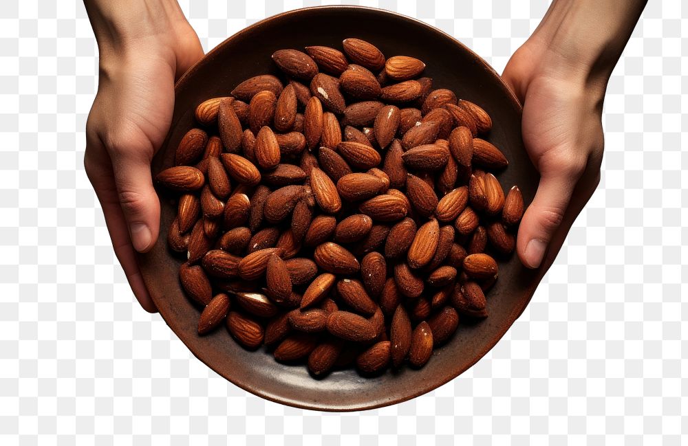 PNG  A plate of roast almonds food seed freshness. AI generated Image by rawpixel.