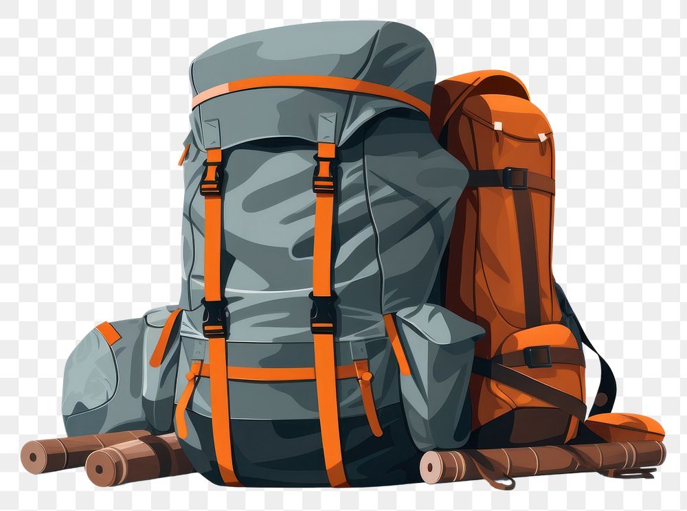 PNG A rucksack with Hiking equipment backpack travel bag. AI generated Image by rawpixel.