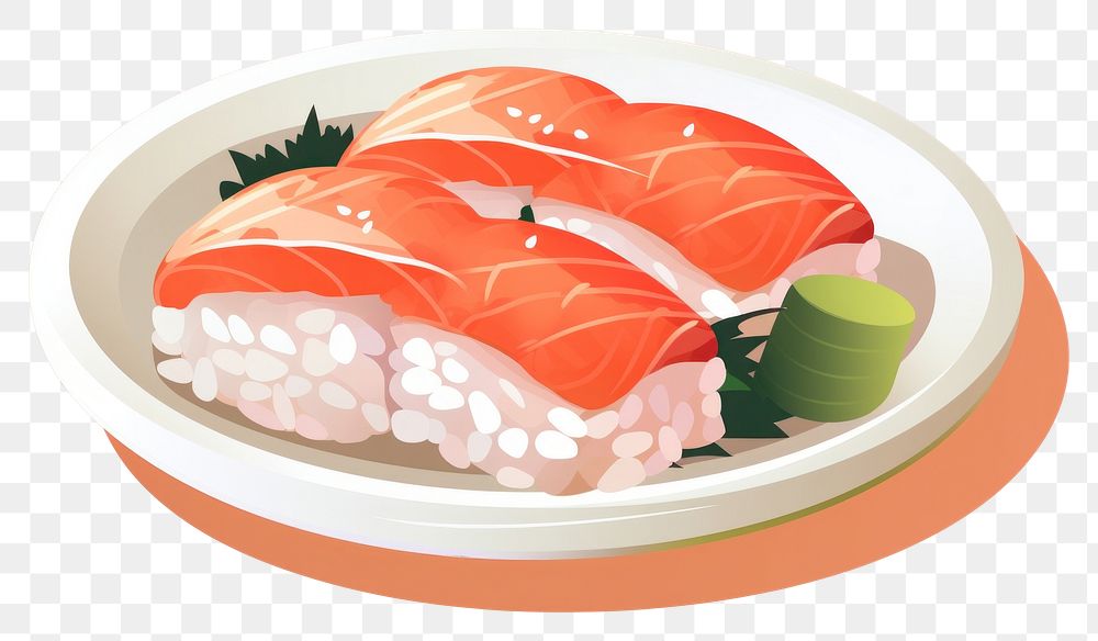 PNG  A salmon sushi on plate food rice meal. AI generated Image by rawpixel.