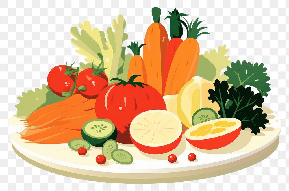 PNG  Fruits and vegetables placed together on plate carrot plant food. AI generated Image by rawpixel.