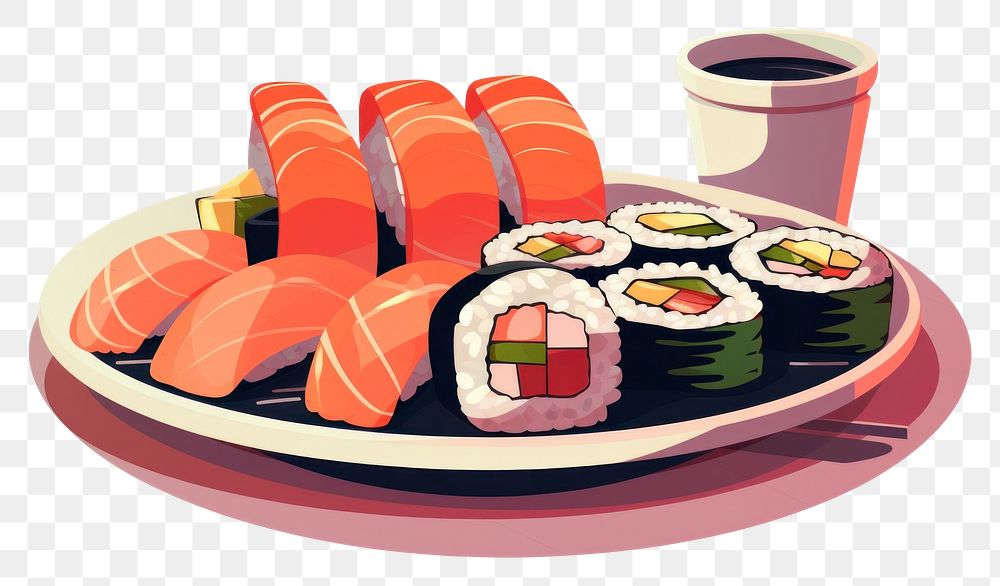PNG  Sushi on plate rice food meal. AI generated Image by rawpixel.