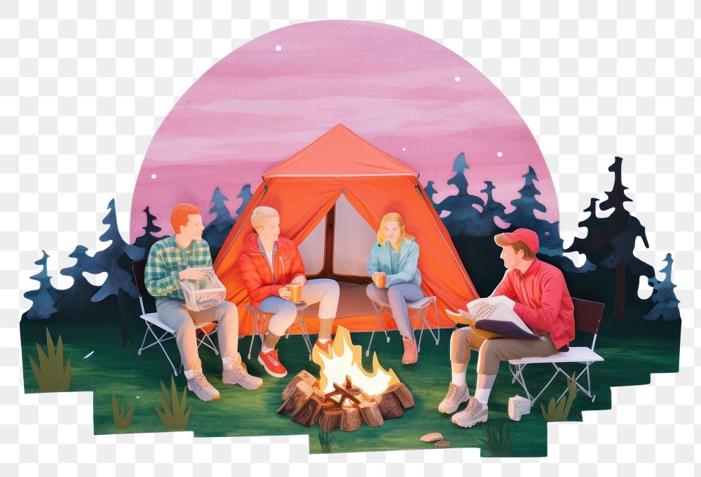 PNG  Camping Group outdoors camping bonfire. AI generated Image by rawpixel.