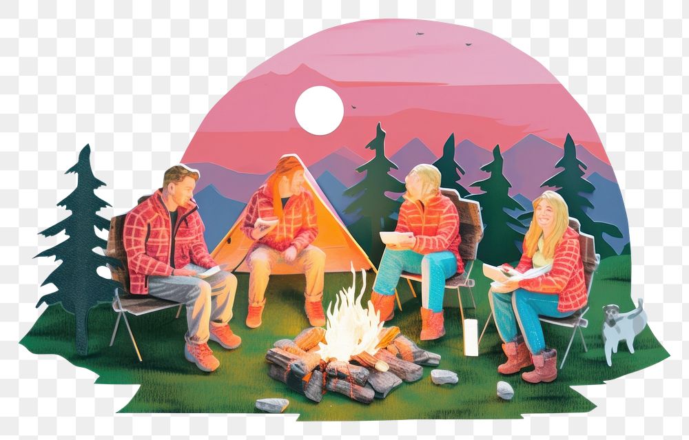PNG  Camping Group outdoors camping bonfire. AI generated Image by rawpixel.