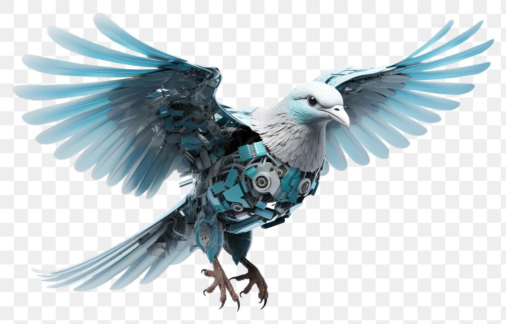 PNG Cyborg dove flying animal bird white background. 