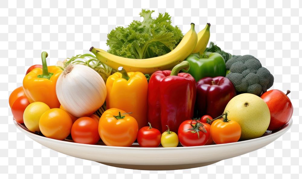 PNG  Fruits and vegetables placed together on plate plant food strawberry. AI generated Image by rawpixel.