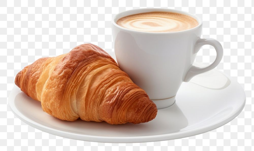 PNG  A cup of coffee with croissant bread drink food. AI generated Image by rawpixel.