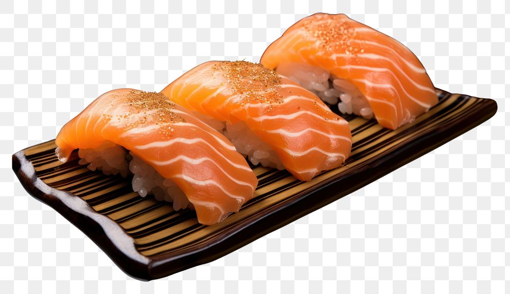 PNG  A salmon sushi on plate seafood rice dish. AI generated Image by rawpixel.
