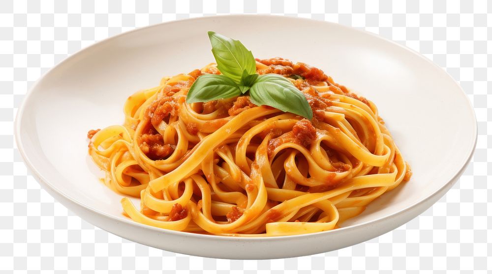 PNG  A pasta on plate spaghetti food fettuccine. AI generated Image by rawpixel.