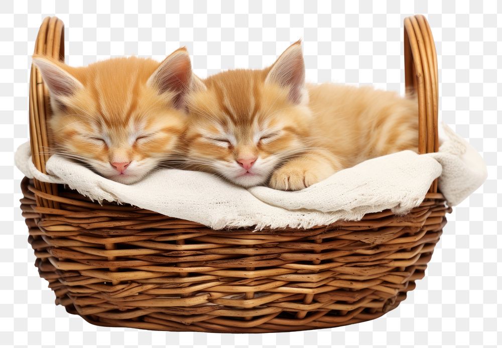 PNG  Sleeping kittens in basket mammal pet relaxation. AI generated Image by rawpixel.