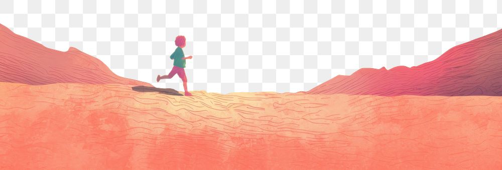 PNG Boy running landscape outdoors painting. AI generated Image by rawpixel.