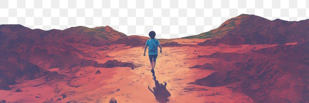 PNG Boy running landscape mountain outdoors. AI generated Image by rawpixel.