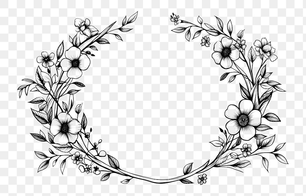 PNG Flower wreath pattern drawing sketch. AI generated Image by rawpixel.