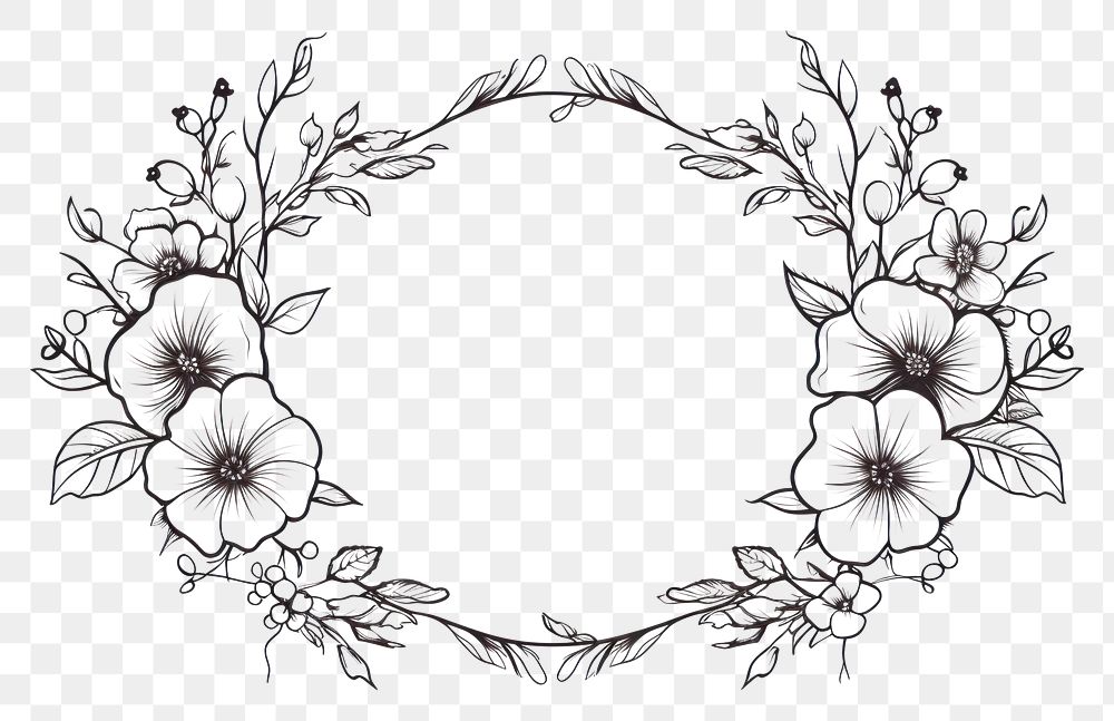 PNG Flower wreath pattern drawing sketch. AI generated Image by rawpixel.