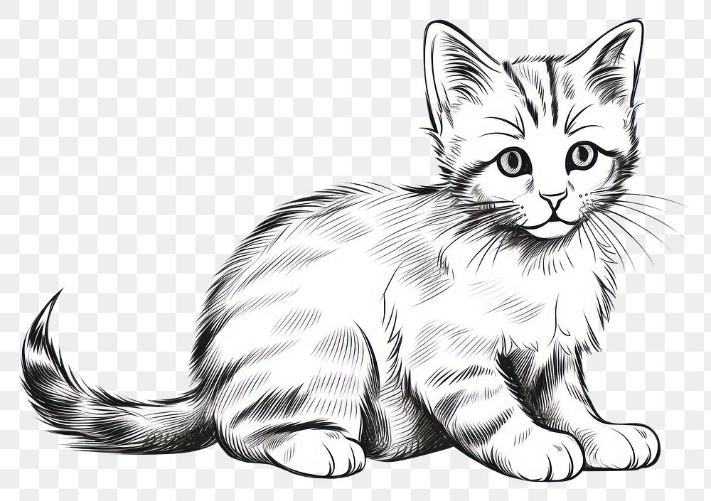 PNG Cute kitten drawing mammal animal. 