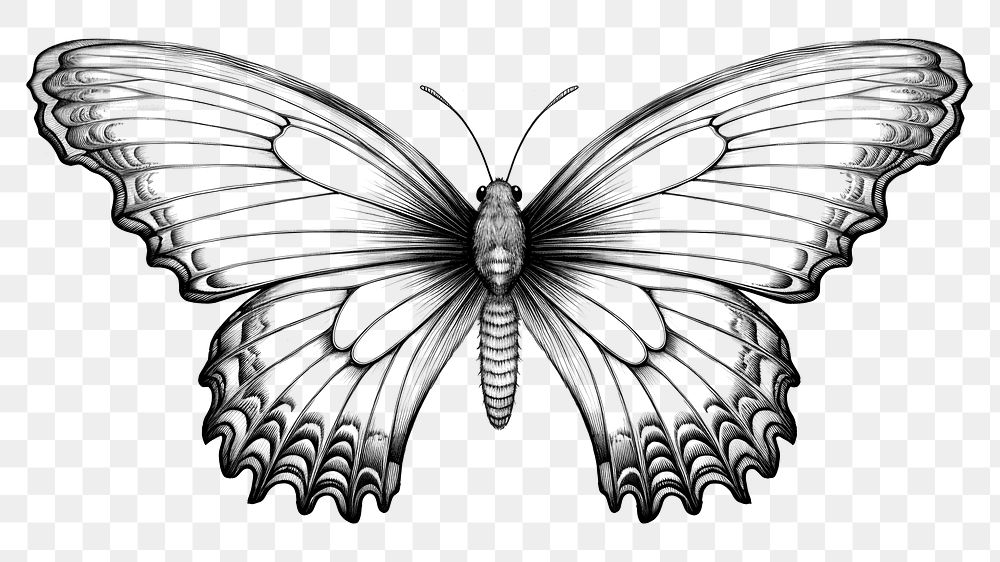 PNG Minimal buterfly sketch drawing white. AI generated Image by rawpixel.