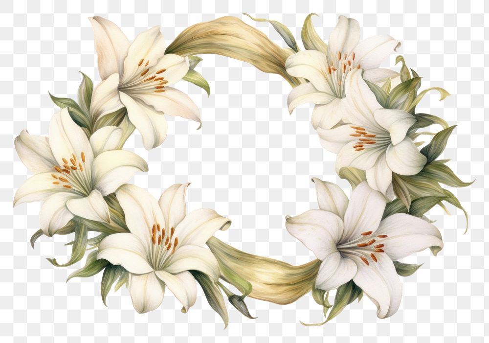 PNG Lily wreath vintage flower plant. 