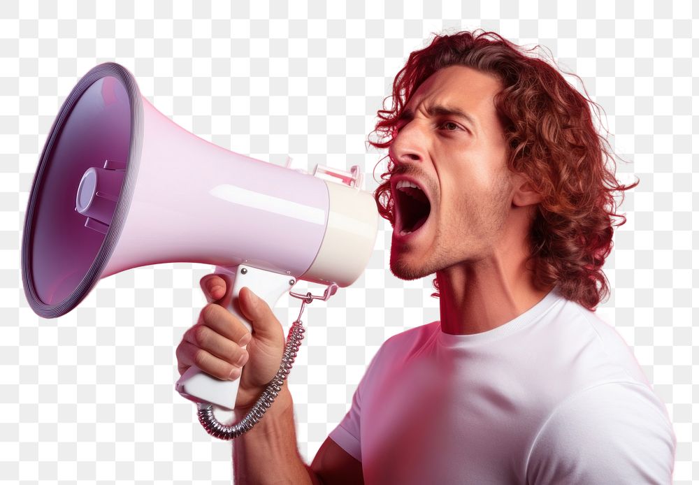 PNG American man using megaphone shouting adult performance. AI generated Image by rawpixel.