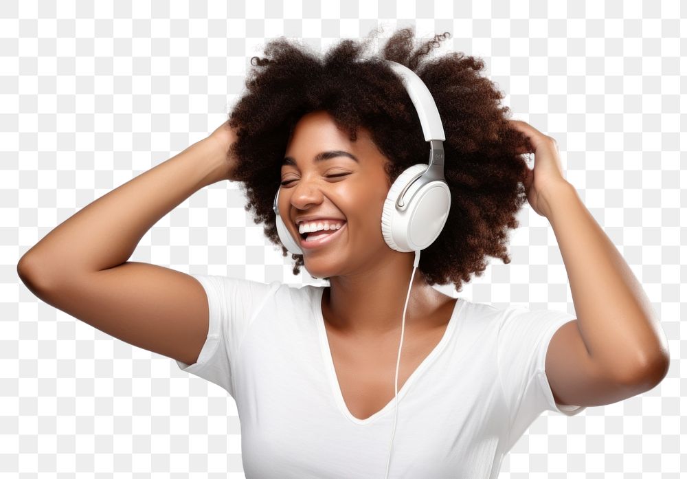 PNG African american woman delight enjoy music headphones headset adult. AI generated Image by rawpixel.