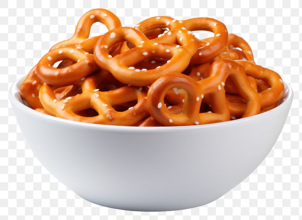 PNG  Salted pretzels in bowl food white background spaghetti. AI generated Image by rawpixel.