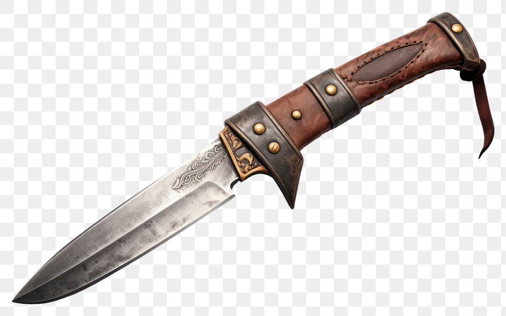 PNG  Rusty old hunting knife leather weapon dagger