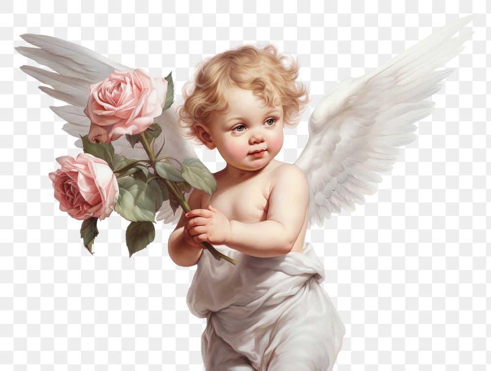 PNG Angel cupid cherub angel rose portrait. AI generated Image by rawpixel.